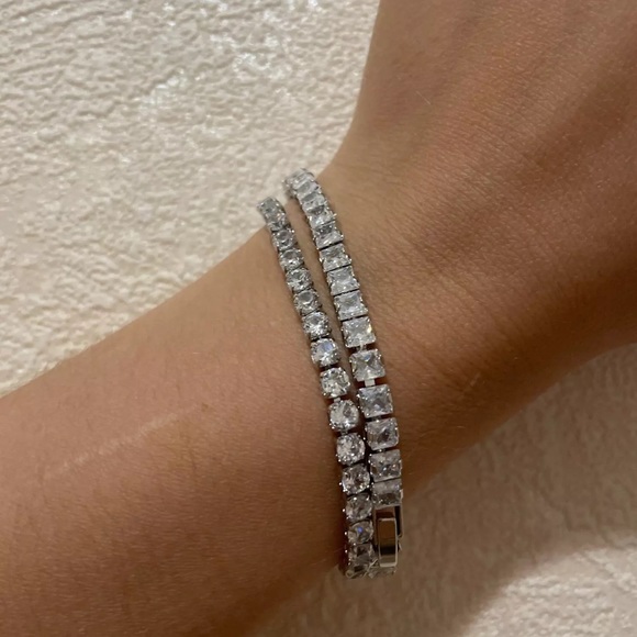 Silver 3-4mm Full Drill Fine Tennis Bracelet - Picture 1 of 16
